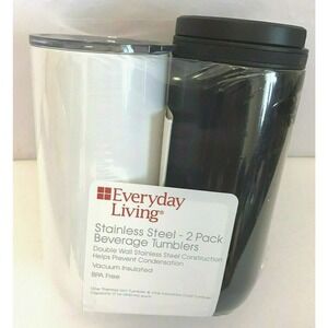 Everyday Living Stainless Steel Beverage Tumblers 2 Pack WHITE+BLACK New